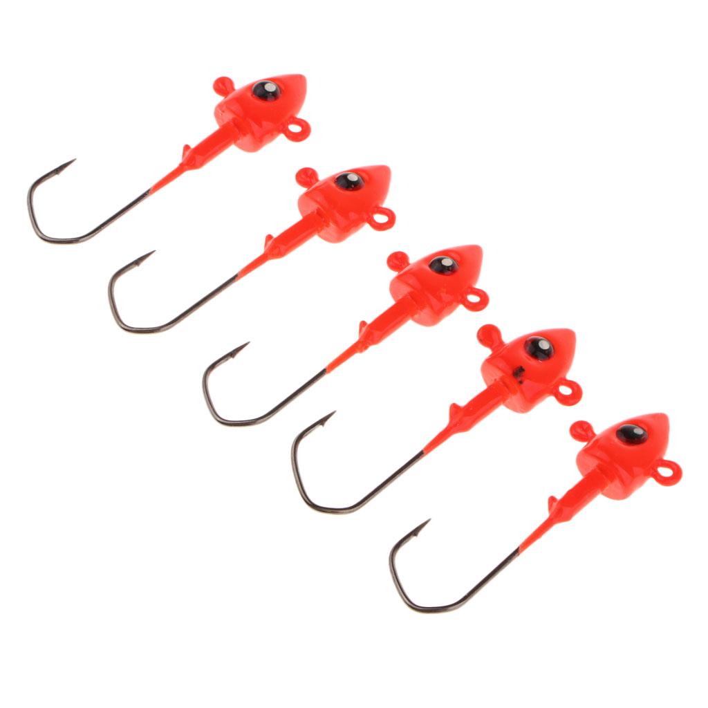 5pcs Fishing Jigs Lead Jig Head Hooks Saltwater Fishing Lures Baits Red 7g