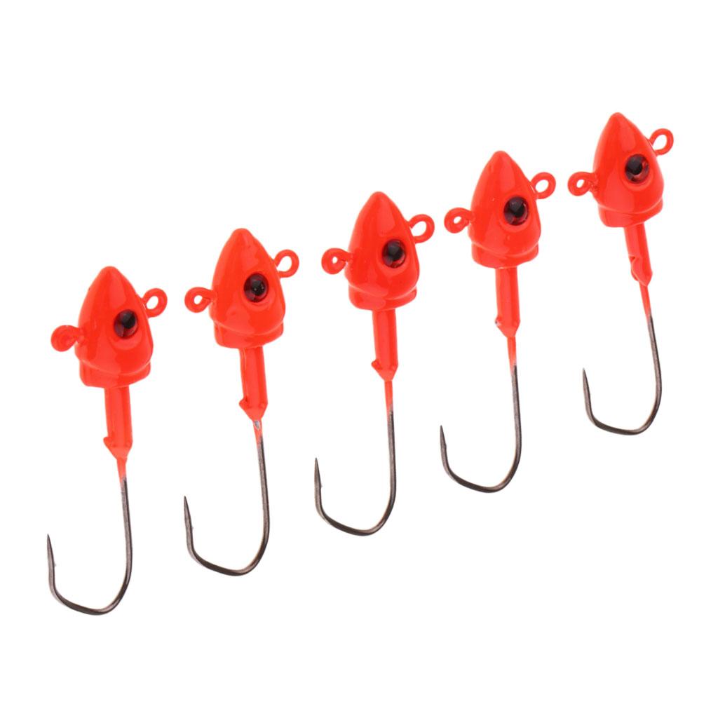 5pcs Fishing Jigs Lead Jig Head Hooks Saltwater Fishing Lures Baits Red 10g