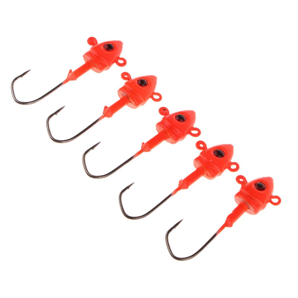 5pcs Fishing Jigs Lead Jig Head Hooks Saltwater Fishing Lures Baits Red 10g