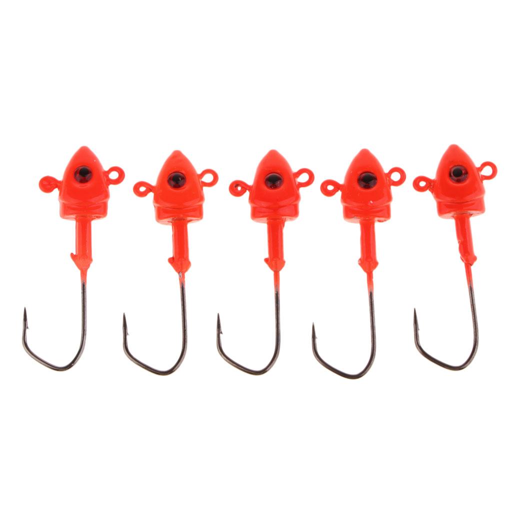 5pcs Fishing Jigs Lead Jig Head Hooks Saltwater Fishing Lures Baits Red 10g