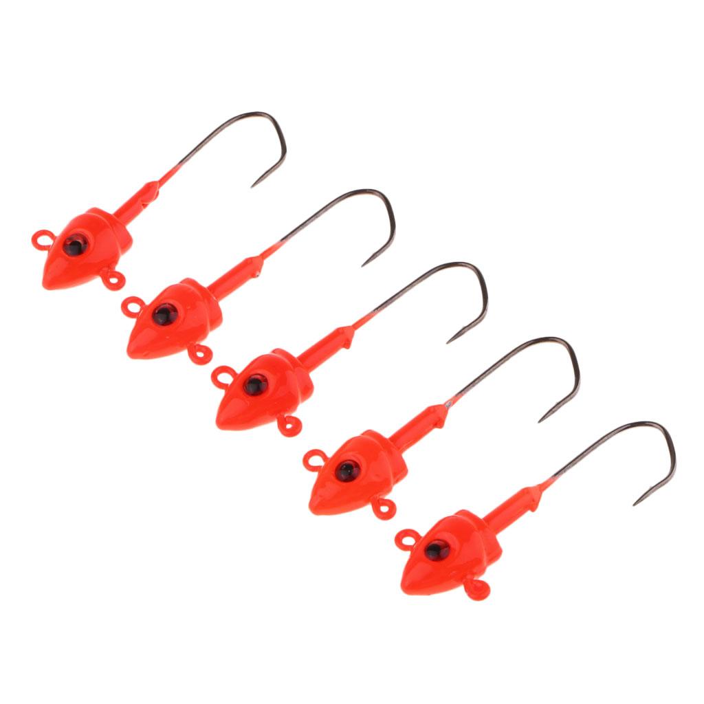 5pcs Fishing Jigs Lead Jig Head Hooks Saltwater Fishing Lures Baits Red 10g