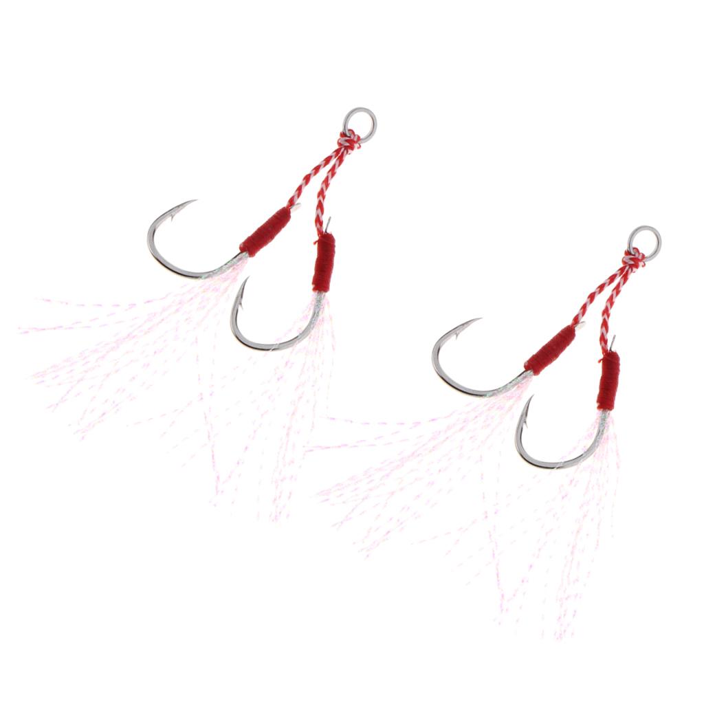 2pcs Stainless Steel Assist Hooks Sea Fishing Jig Jigging Barbed Hooks 14