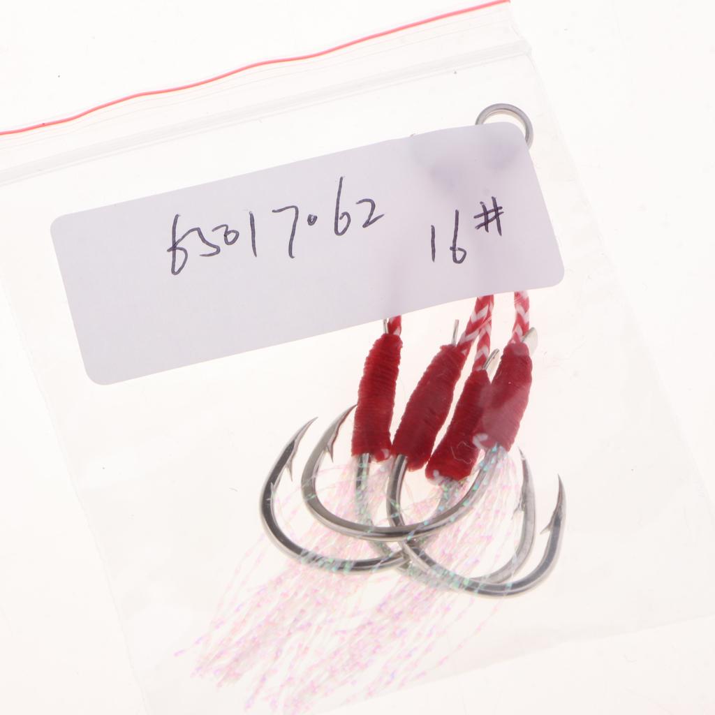 2pcs Stainless Steel Assist Hooks Sea Fishing Jig Jigging Barbed Hooks 16