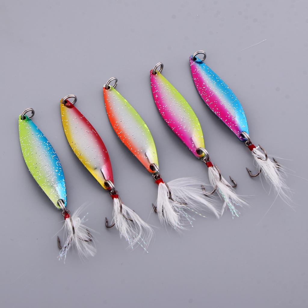 5pcs Spoon Hard Fishing Lure Treble Hook Salmon Bass Metal Fishing Baits 14g