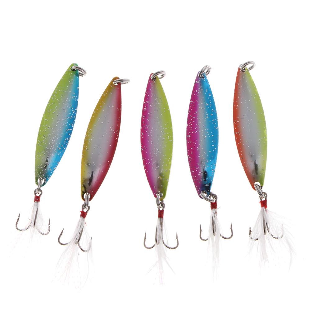 5pcs Spoon Hard Fishing Lure Treble Hook Salmon Bass Metal Fishing Baits 14g