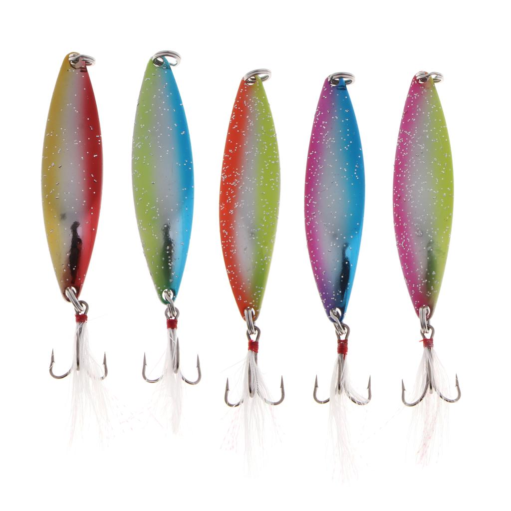 5pcs Spoon Hard Fishing Lure Treble Hook Salmon Bass Metal Fishing Baits 17g