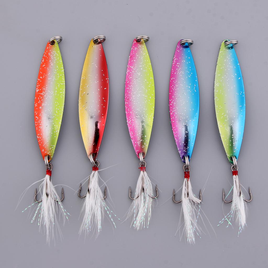 5pcs Spoon Hard Fishing Lure Treble Hook Salmon Bass Metal Fishing Baits 17g