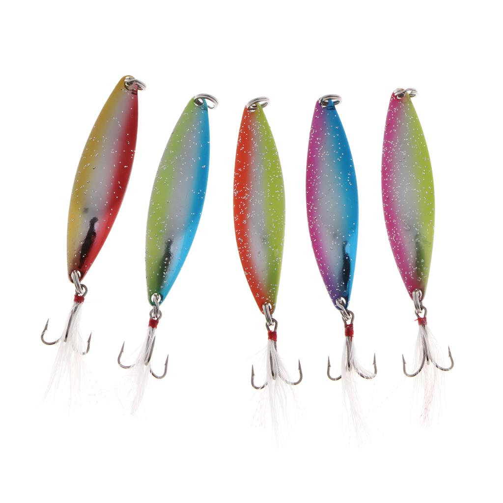 5pcs Spoon Hard Fishing Lure Treble Hook Salmon Bass Metal Fishing Baits 17g