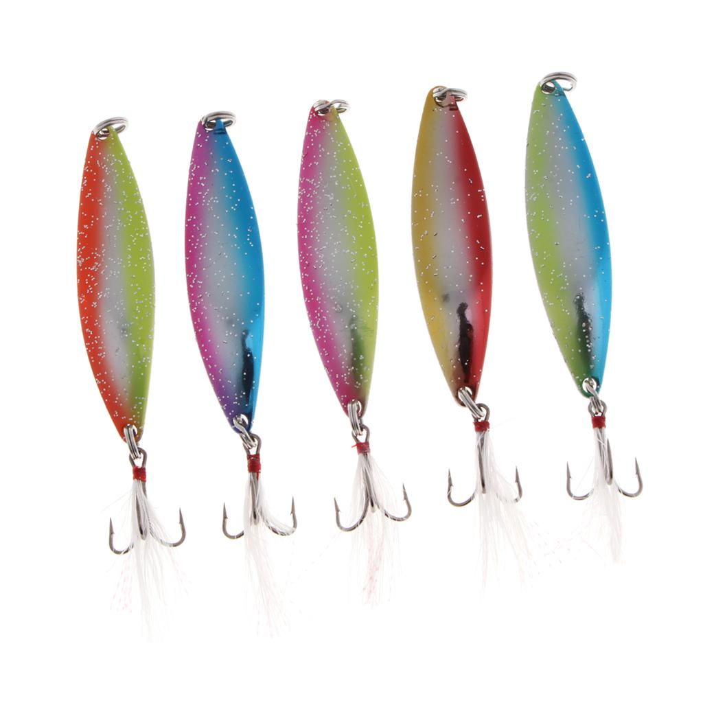 5pcs Spoon Hard Fishing Lure Treble Hook Salmon Bass Metal Fishing Baits 17g