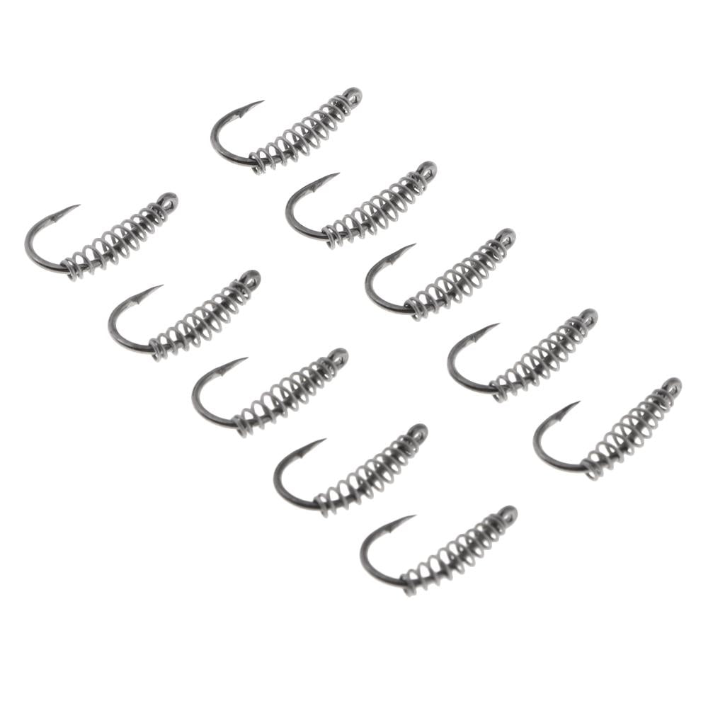 10pcs Spring Barbed Fishing Hooks with Hole Carp Jig Fishhook Hook Size 3
