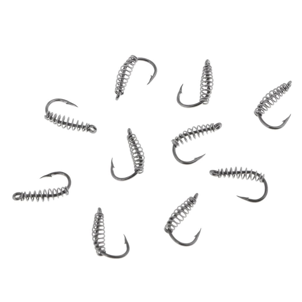 10pcs Spring Barbed Fishing Hooks with Hole Carp Jig Fishhook Hook Size 3