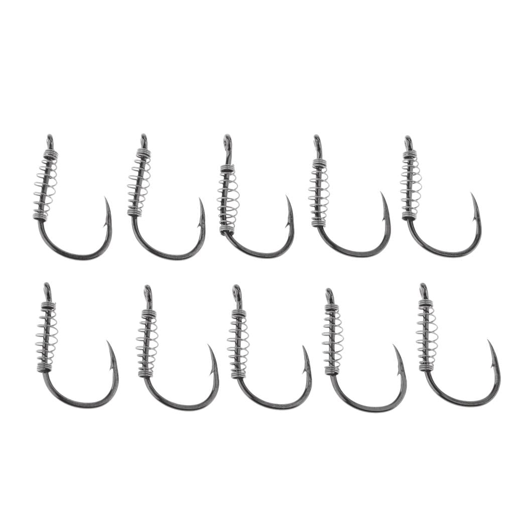 10pcs Spring Barbed Fishing Hooks with Hole Carp Jig Fishhook Hook Size 13
