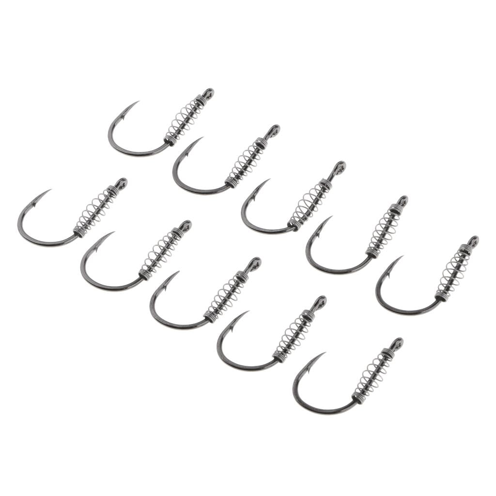 10pcs Spring Barbed Fishing Hooks with Hole Carp Jig Fishhook Hook Size 13
