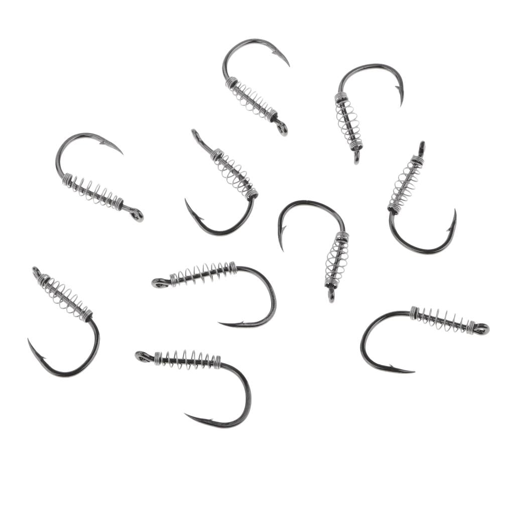 10pcs Spring Barbed Fishing Hooks with Hole Carp Jig Fishhook Hook Size 13