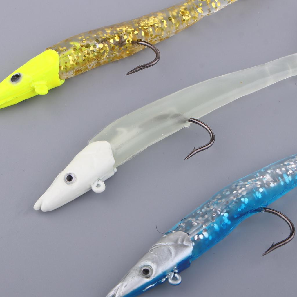 3D Eyes Fishing Lure Bait Soft Sequins Fish Decoy Hook Blue Luminous Gold