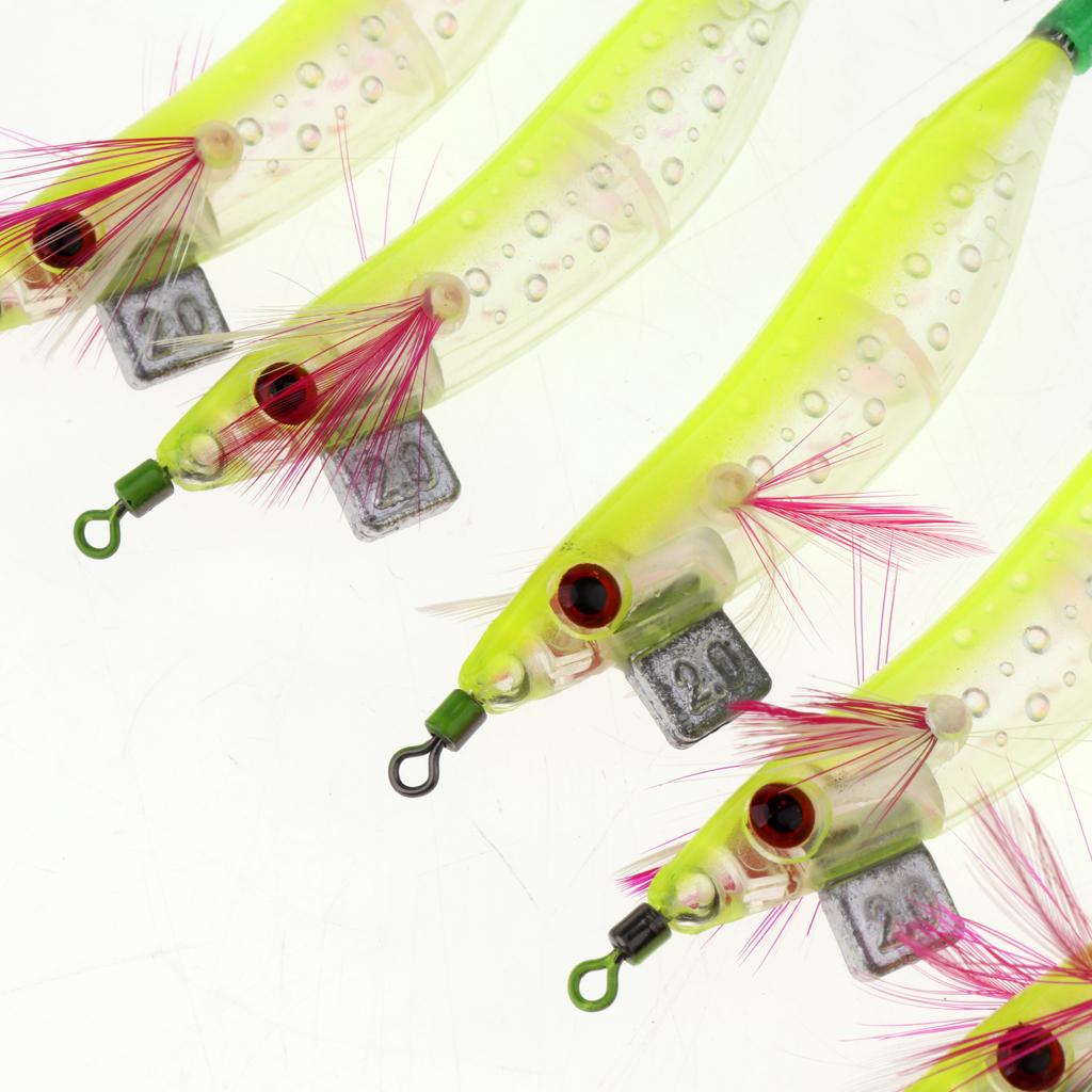 5pcs Luminous Squid Jigs Saltwater Fishing Lures Octopus Squid Hooks Yellow