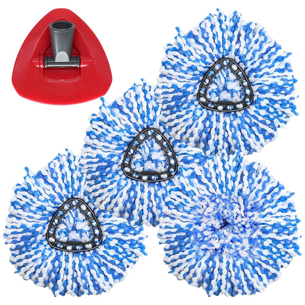 For O-Cedar EasyWring 2 Tank System Rotating Mop Base + 4 Spin Mop Replacement Cloth Head Accessories Set - Red / Blue