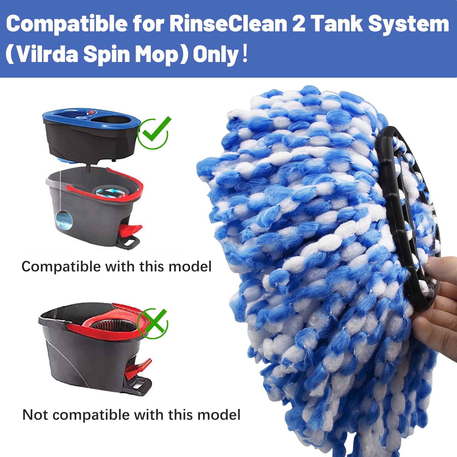 For O-Cedar EasyWring 2 Tank System Rotating Mop Base + 4 Spin Mop Replacement Cloth Head Accessories Set - Red / Blue