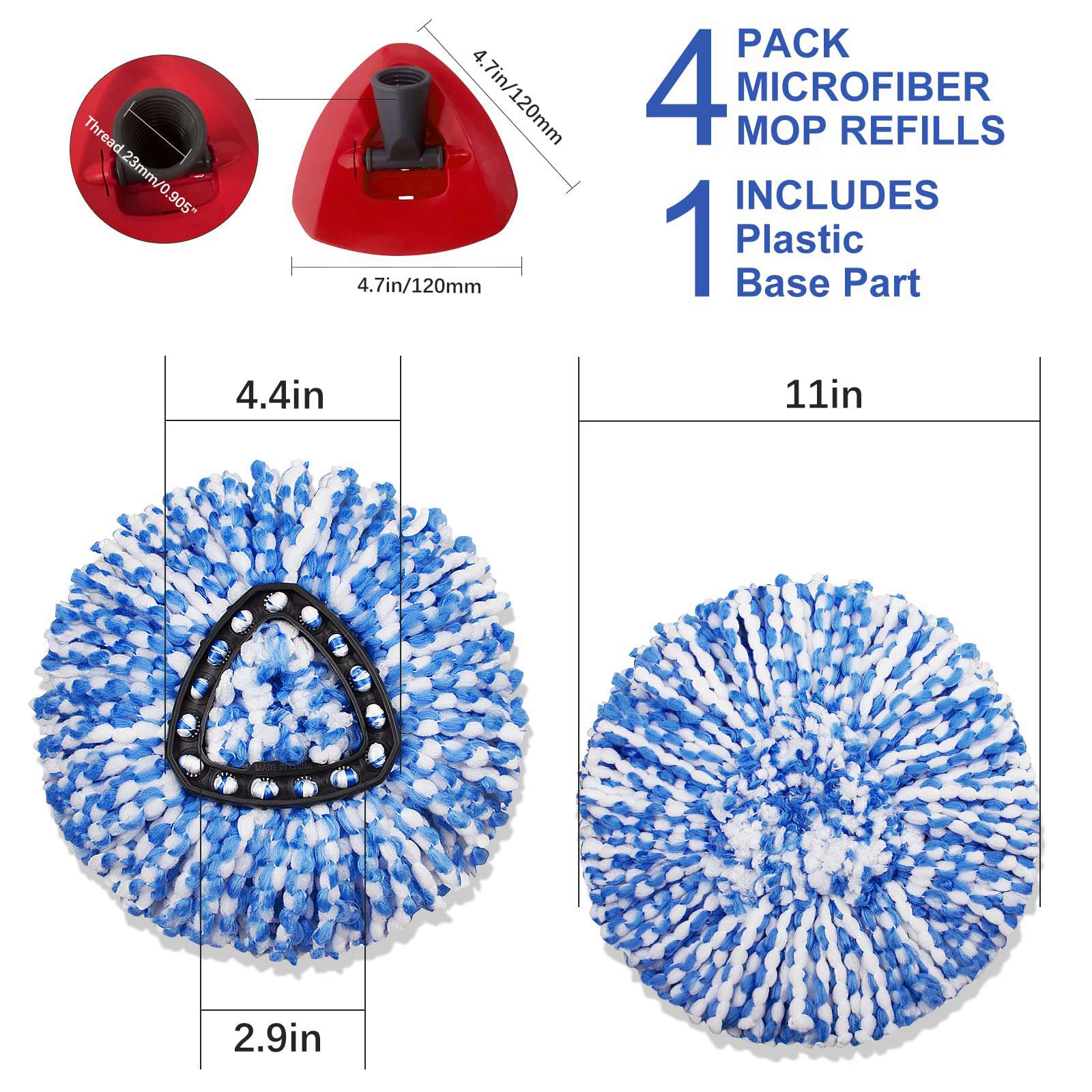 For O-Cedar EasyWring 2 Tank System Rotating Mop Base + 4 Spin Mop Replacement Cloth Head Accessories Set - Red / Blue