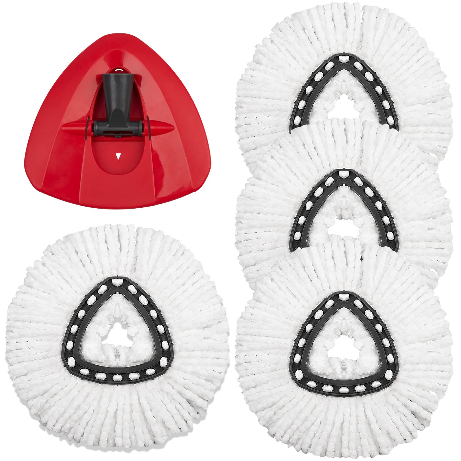 For O-Cedar EasyWring 2 Tank System Rotating Mop Base + 4 Spin Mop Replacement Cloth Head Accessories Set - Red / White