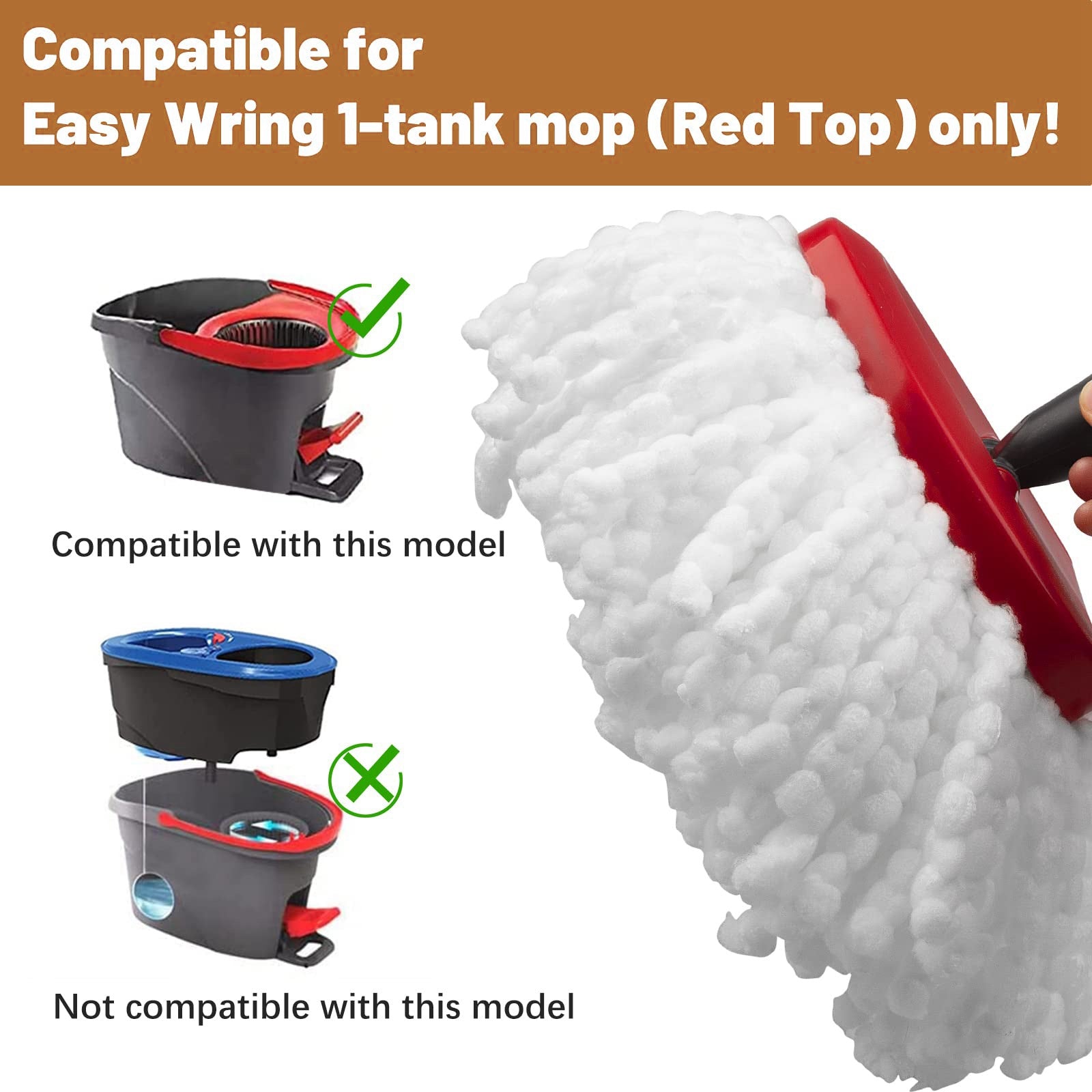 For O-Cedar EasyWring 2 Tank System Rotating Mop Base + 4 Spin Mop Replacement Cloth Head Accessories Set - Red / White