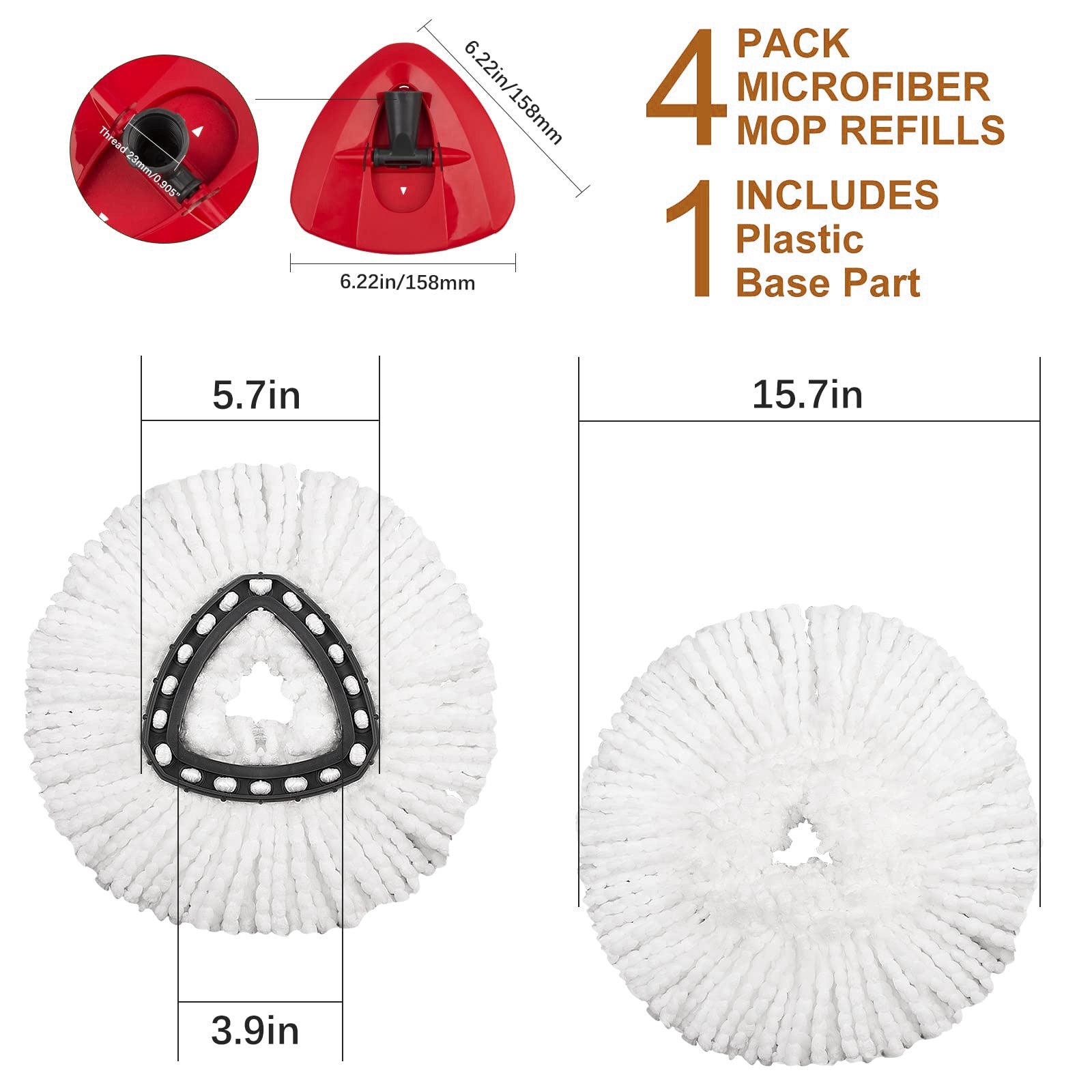 For O-Cedar EasyWring 2 Tank System Rotating Mop Base + 4 Spin Mop Replacement Cloth Head Accessories Set - Red / White