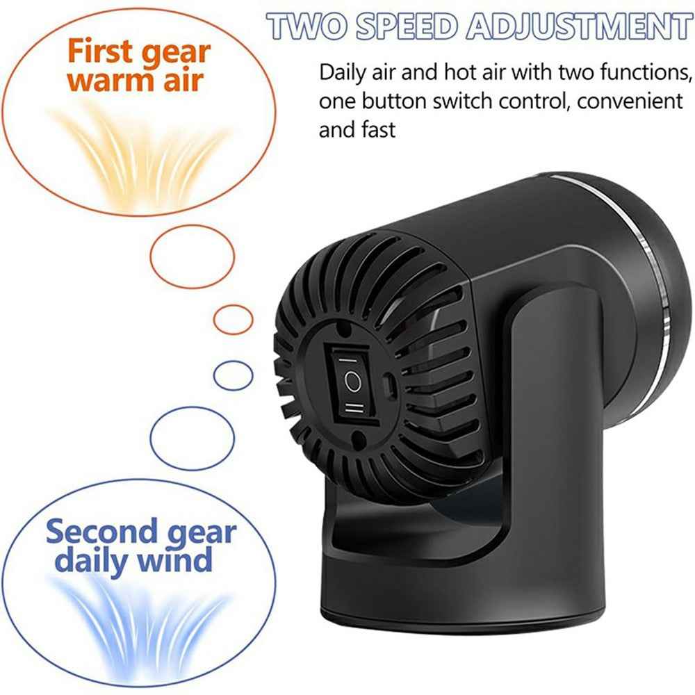24V Car Heater Windshield Defrosting Defogging 360-Degree Rotating Vehicle Interior Heating Fan - Black