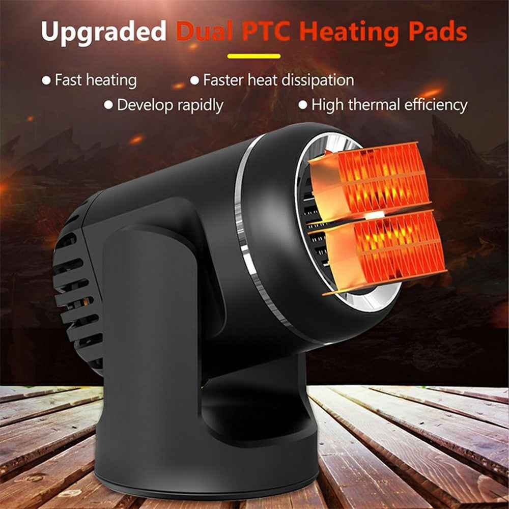 24V Car Heater Windshield Defrosting Defogging 360-Degree Rotating Vehicle Interior Heating Fan - Black