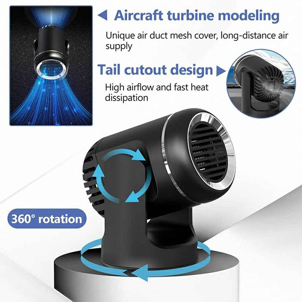 24V Car Heater Windshield Defrosting Defogging 360-Degree Rotating Vehicle Interior Heating Fan - Black