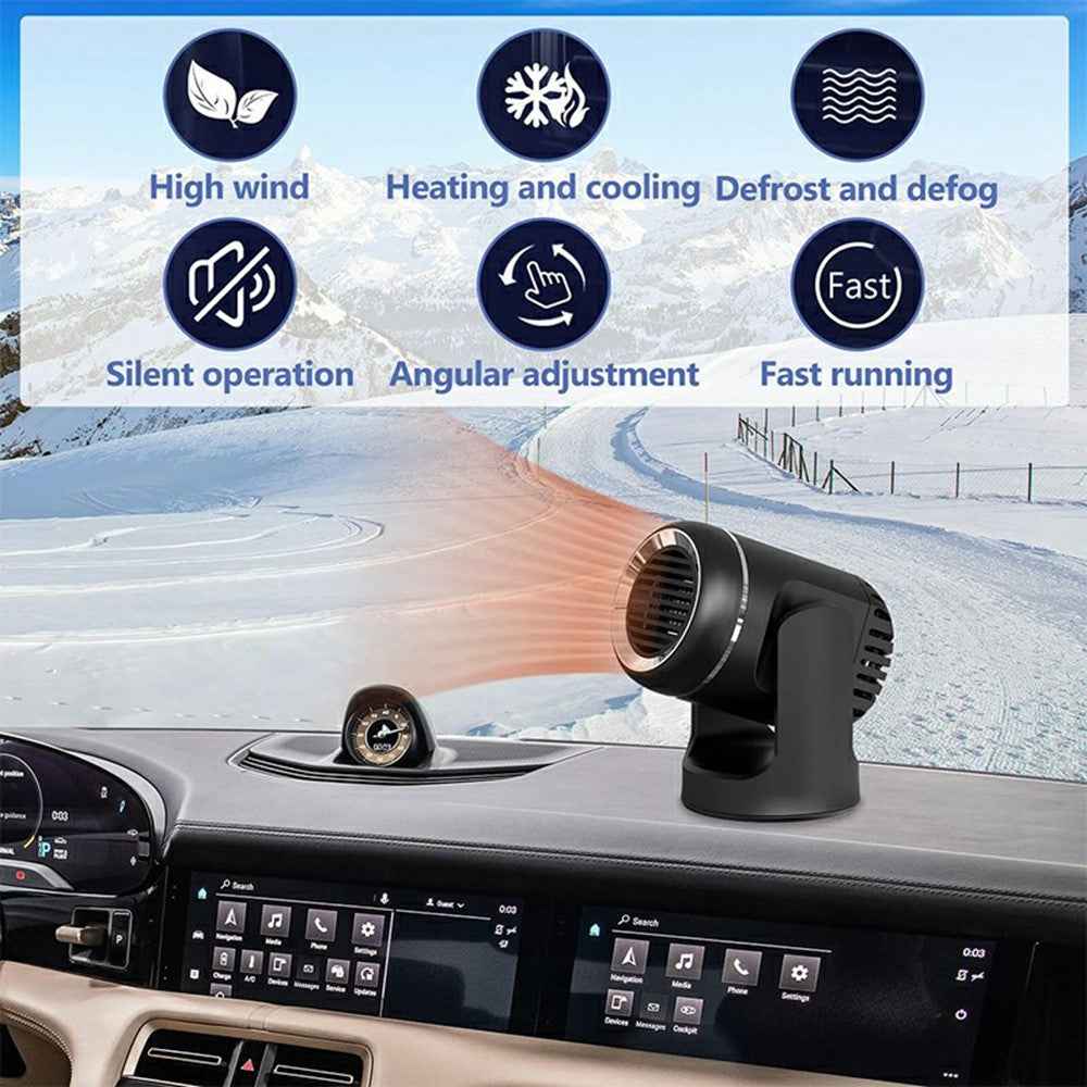 24V Car Heater Windshield Defrosting Defogging 360-Degree Rotating Vehicle Interior Heating Fan - Black
