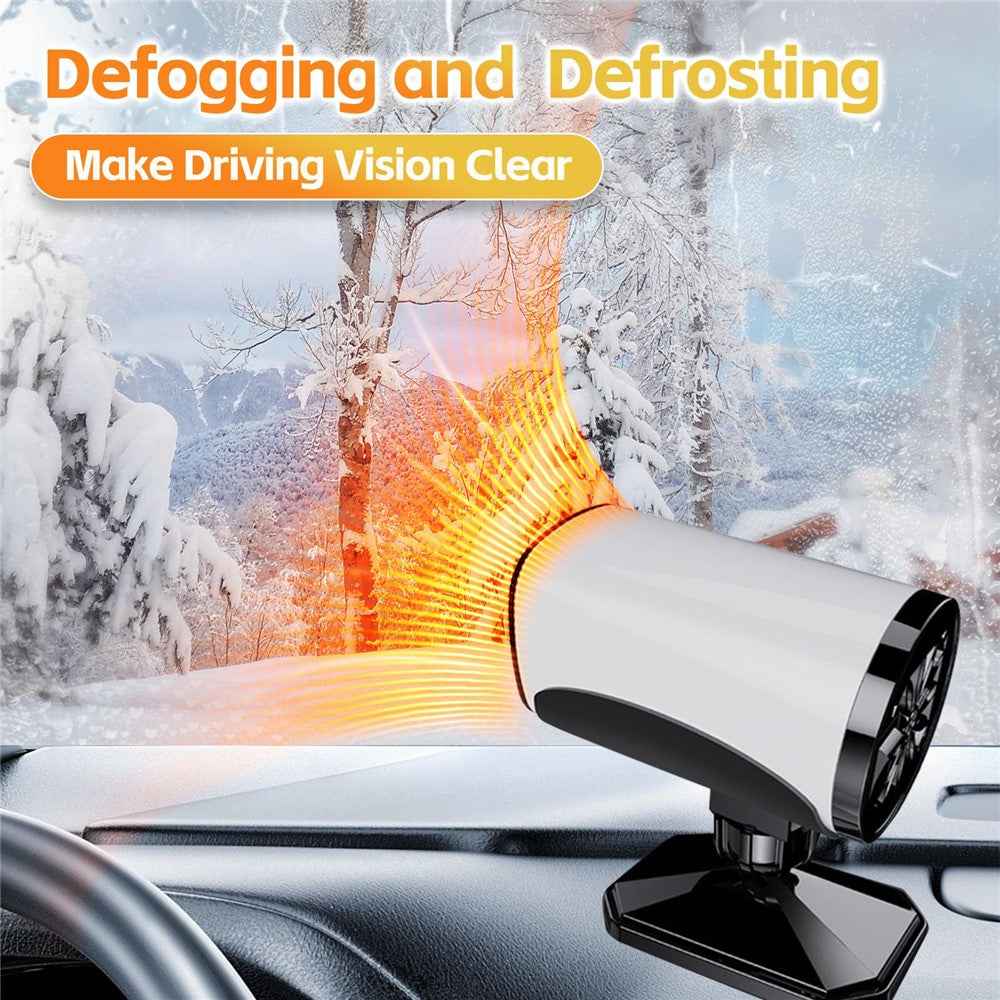 Car Heater 150W Fast Heater Fan Windshield Defroster Demister 2 in 1 Heating Cooling Fan for SUV Trucks - White  /  24V