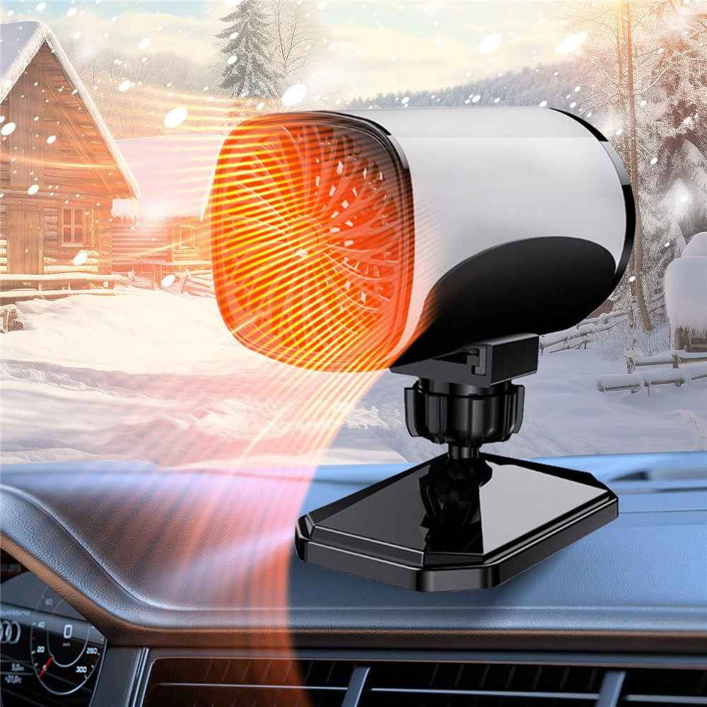 Car Heater 150W Fast Heater Fan Windshield Defroster Demister 2 in 1 Heating Cooling Fan for SUV Trucks - Black  /  24V