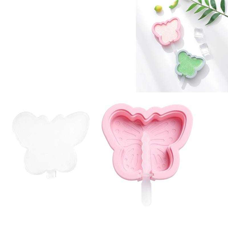4 PCS DIY Cute Cartoon Animal Silicone Ice Cream Mold with Lid Homemade Handmade Popsicle Mold Making Ice Tray, Style:Butterfly (Pink)