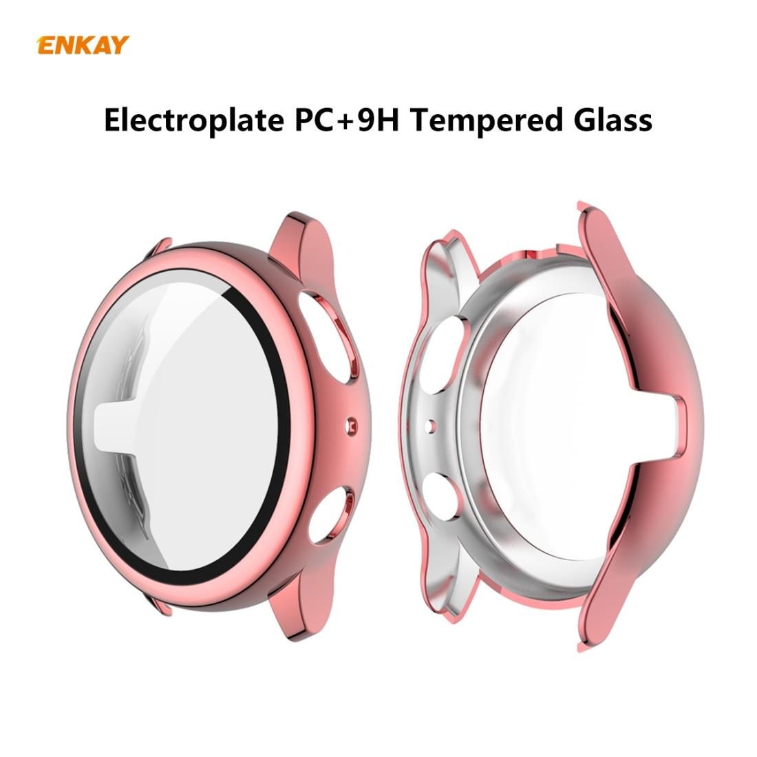 For Samsung Galaxy Watch Active 2 44mm ENKAY Hat-Prince ENK-AC8205 Full Coverage Electroplating PC Case + 9H Tempered Glass Protector (Silver)