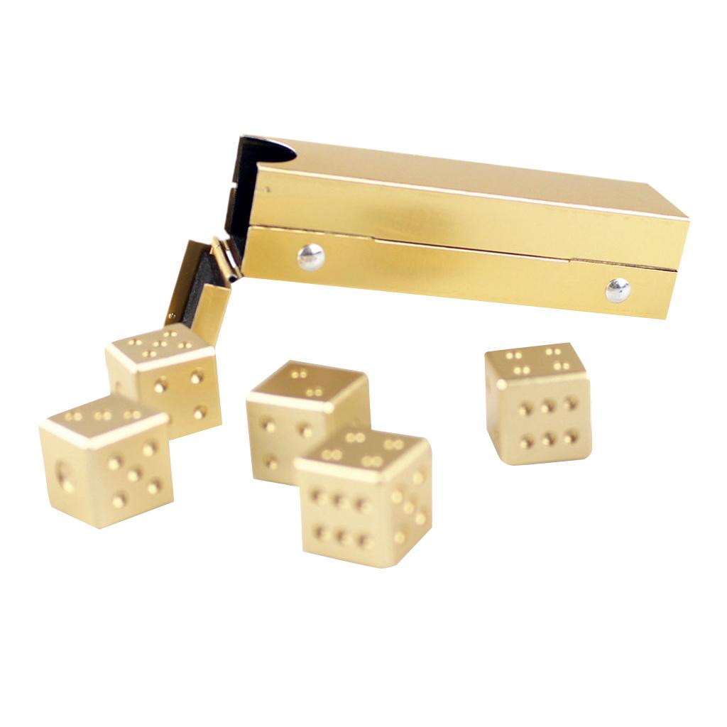 5 Pieces Aluminum Alloy 6 Sided Square Cube Spot Dice Straight Corner Gold