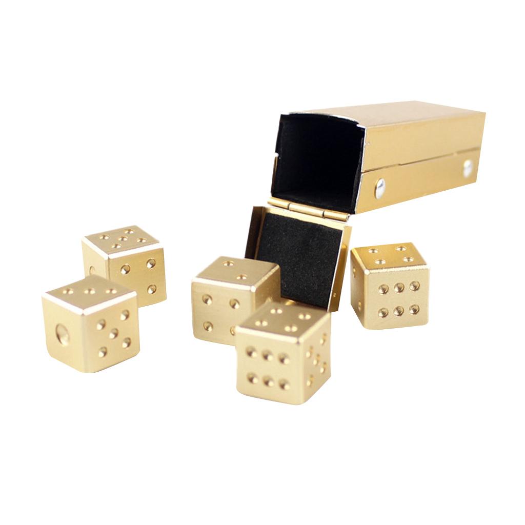 5 Pieces Aluminum Alloy 6 Sided Square Cube Spot Dice Straight Corner Gold