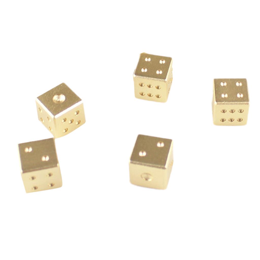 5 Pieces Aluminum Alloy 6 Sided Square Cube Spot Dice Straight Corner Gold