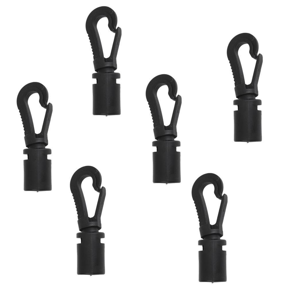 3x6 Pieces Black Bungee Cord Snap End Hooks for Marine Kayak Canoe Boat