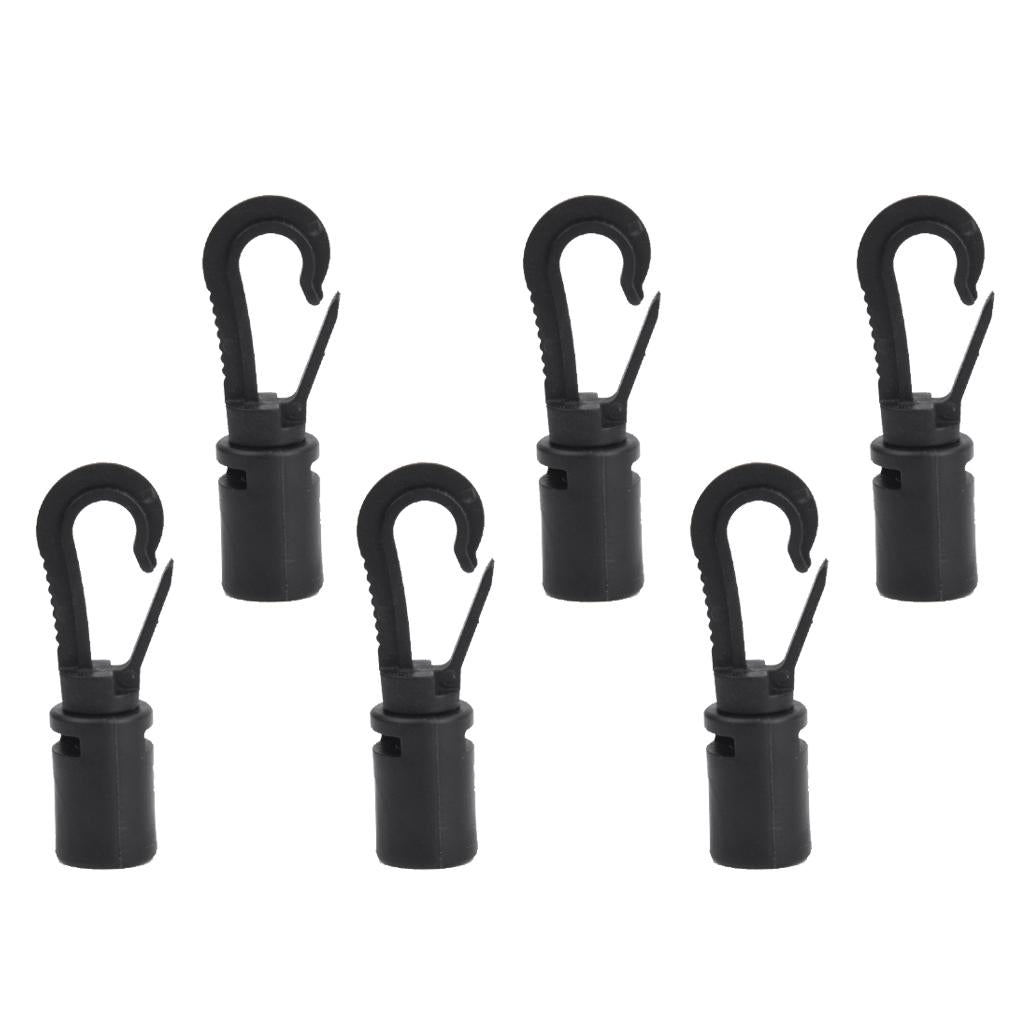 4x6 Pieces Black Bungee Cord Snap End Hooks for Marine Kayak Canoe Boat