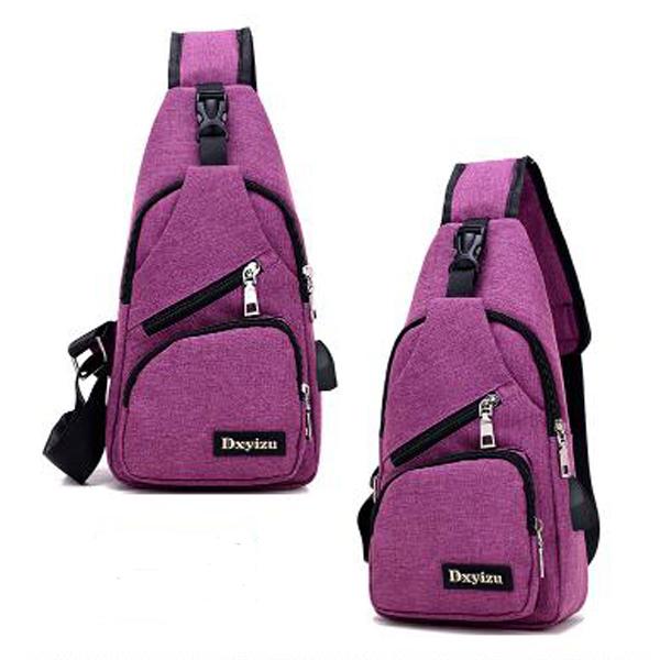 Sport Sling Shoulder Cross Body Chest Pack Bag with USB Charging Port Purple
