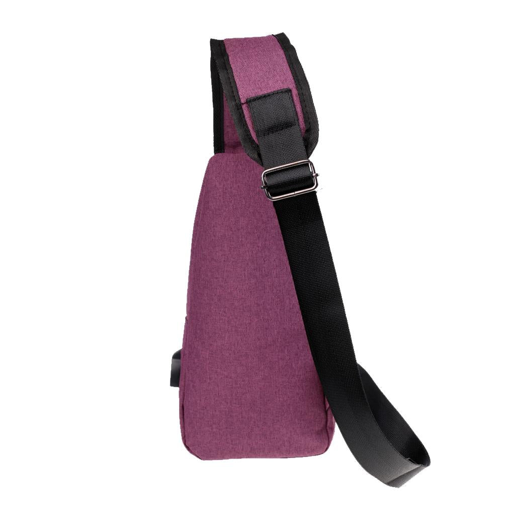 Sport Sling Shoulder Cross Body Chest Pack Bag with USB Charging Port Purple