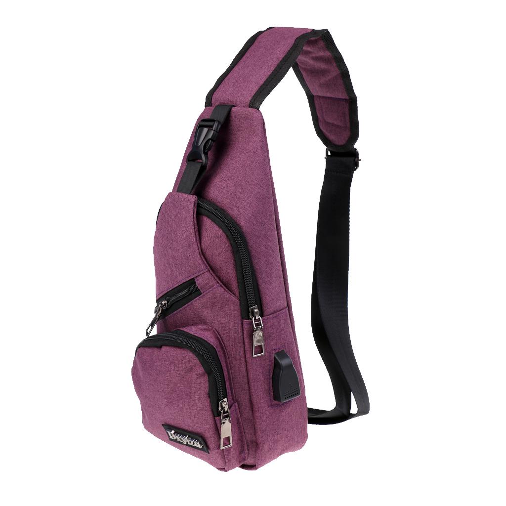 Sport Sling Shoulder Cross Body Chest Pack Bag with USB Charging Port Purple