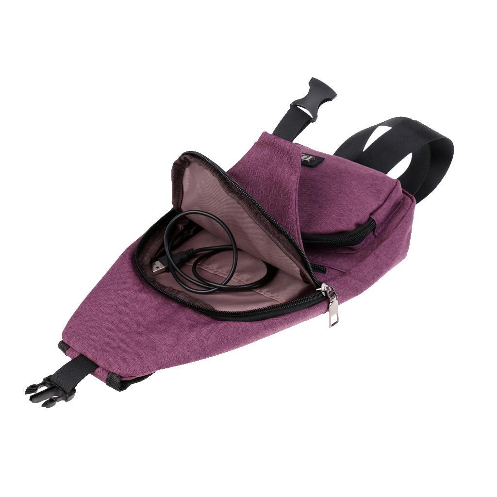 Sport Sling Shoulder Cross Body Chest Pack Bag with USB Charging Port Purple