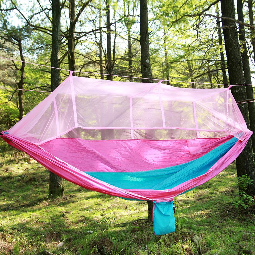Portable Parachute Camping Hammock with   Net Pink Sky Blue