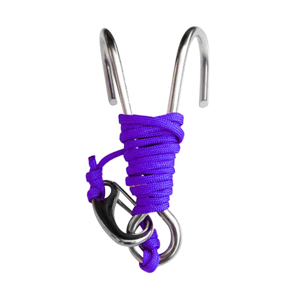 Scuba Diving Double Dual 316 Stainless Steel Reef Hook with Line Purple