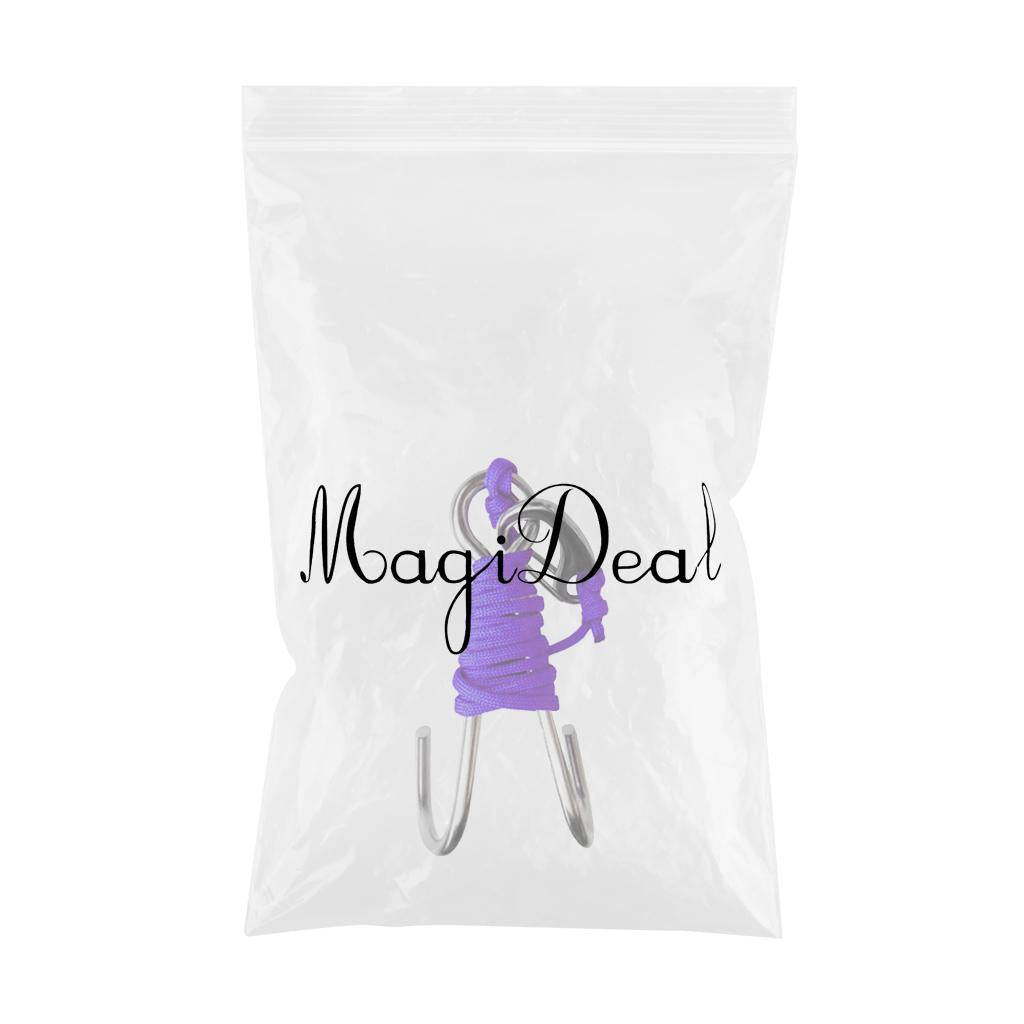 Scuba Diving Double Dual 316 Stainless Steel Reef Hook with Line Purple