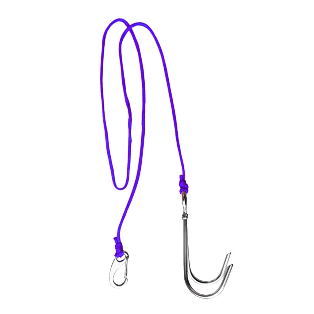 Scuba Diving Double Dual 316 Stainless Steel Reef Hook with Line Purple