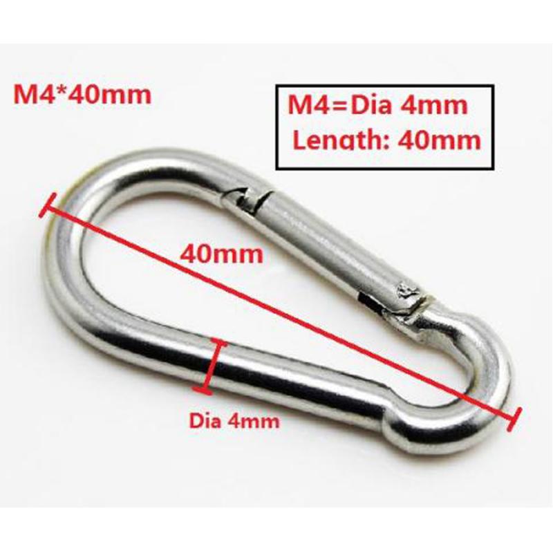 10 Piece Stainless Steel Carabiner Clip Snap Spring Fast Hook Buckle M4*40mm