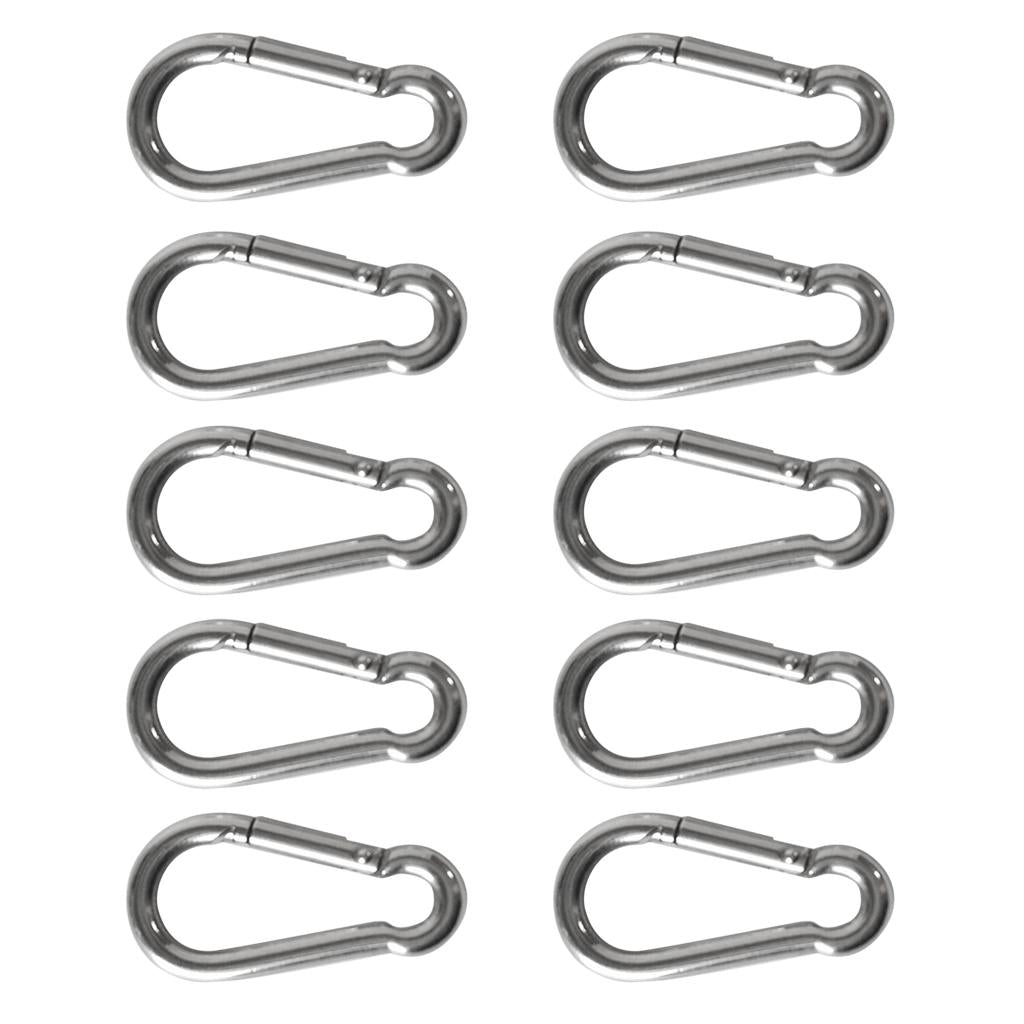 10 Piece Stainless Steel Carabiner Clip Snap Spring Fast Hook Buckle M4*40mm