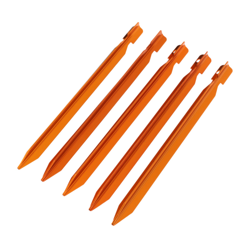 5 Piece Outdoor Camping Fishing Awning 18cm Aluminum Tent Stakes Pegs Orange